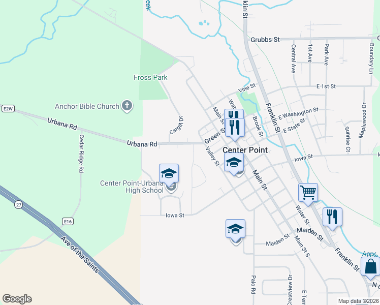 map of restaurants, bars, coffee shops, grocery stores, and more near 120 Green Street in Center Point