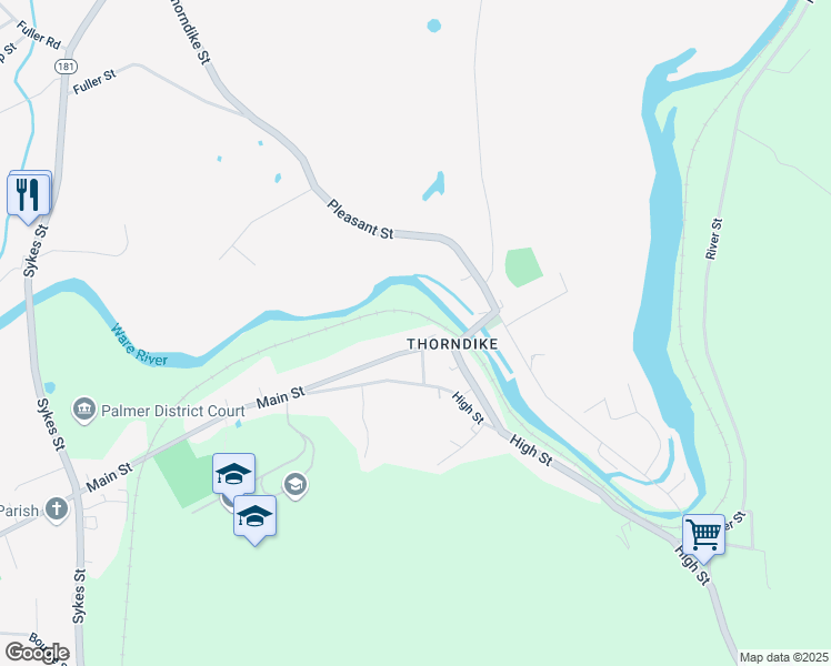 map of restaurants, bars, coffee shops, grocery stores, and more near 4020 Main Street in Palmer