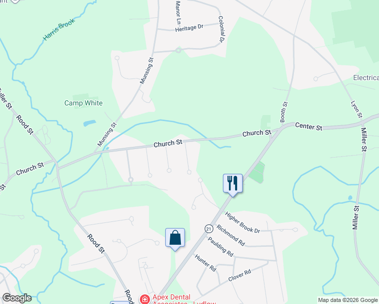 map of restaurants, bars, coffee shops, grocery stores, and more near 35 Fox Hill Road in Ludlow