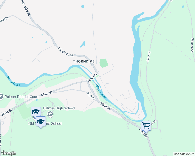 map of restaurants, bars, coffee shops, grocery stores, and more near 4025 Church Street in Palmer