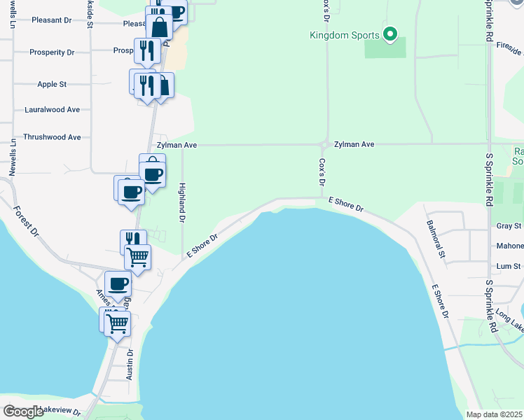 map of restaurants, bars, coffee shops, grocery stores, and more near 2918 East Shore Drive in Portage