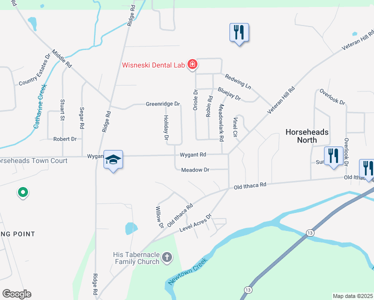 map of restaurants, bars, coffee shops, grocery stores, and more near 453 Wygant Rd in Horseheads