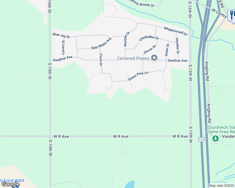 map of restaurants, bars, coffee shops, grocery stores, and more near 5530 Blue Spruce Lane in Kalamazoo