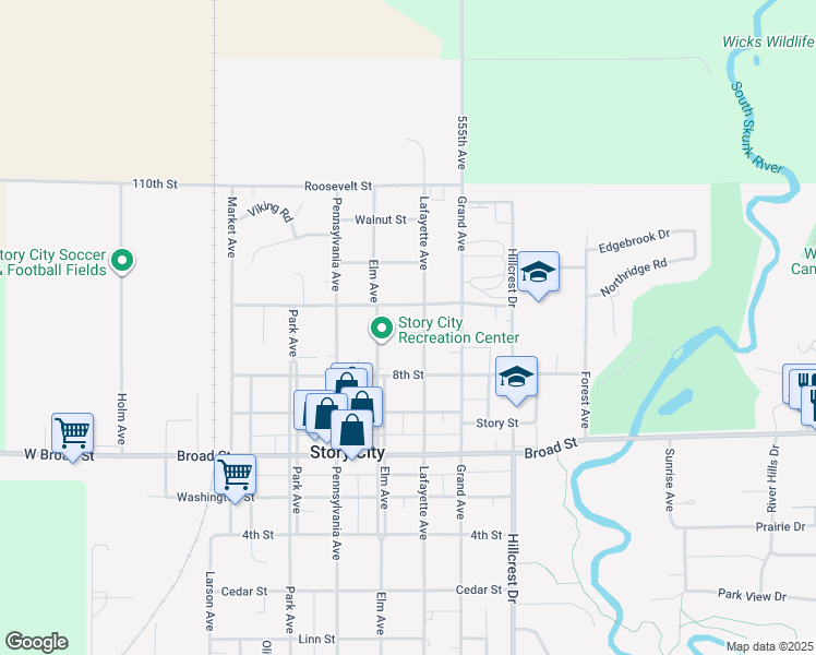 map of restaurants, bars, coffee shops, grocery stores, and more near 828 Lafayette Avenue in Story City