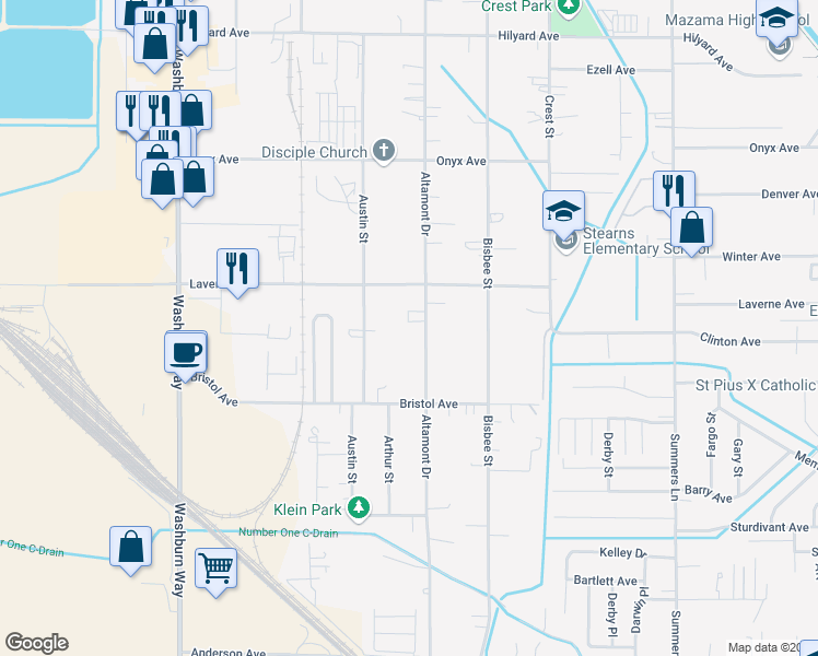 map of restaurants, bars, coffee shops, grocery stores, and more near 3916 Altamont Drive in Klamath Falls