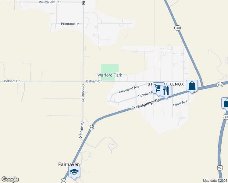 map of restaurants, bars, coffee shops, grocery stores, and more near 4657 Greensprings Drive in Klamath Falls