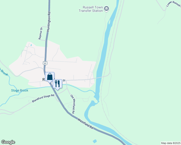 map of restaurants, bars, coffee shops, grocery stores, and more near 15 River Street in Russell