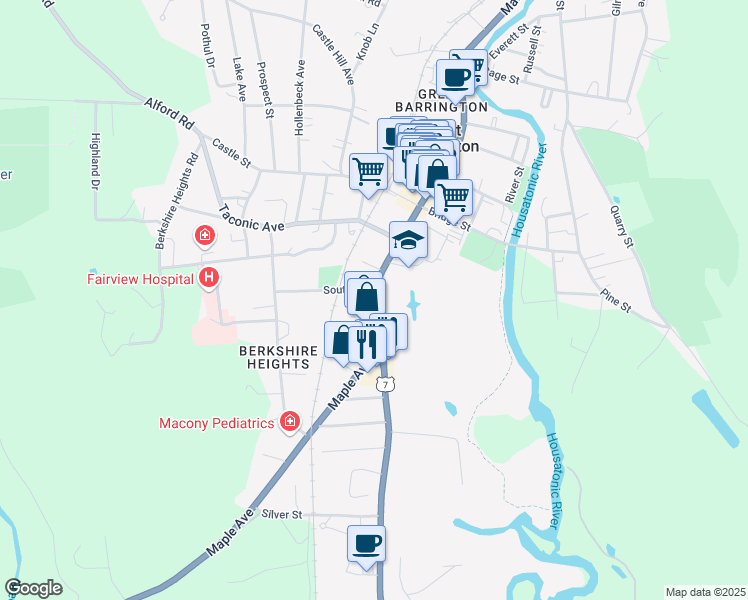 map of restaurants, bars, coffee shops, grocery stores, and more near 490 Main Street in Great Barrington