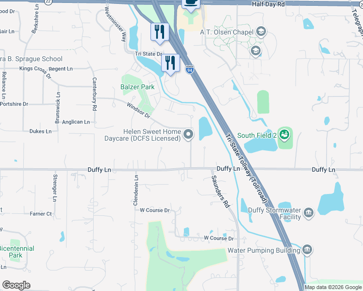 map of restaurants, bars, coffee shops, grocery stores, and more near 2280 Woodland Lane North in Riverwoods