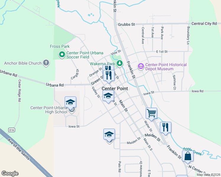 map of restaurants, bars, coffee shops, grocery stores, and more near 803 Main Street in Center Point