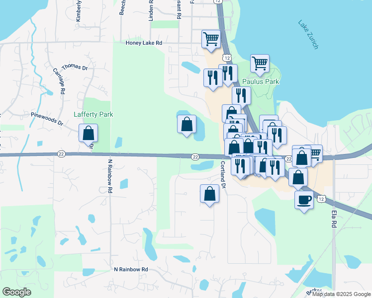 map of restaurants, bars, coffee shops, grocery stores, and more near 900 Illinois 22 in Lake Zurich