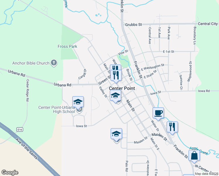 map of restaurants, bars, coffee shops, grocery stores, and more near 201 State Street in Center Point