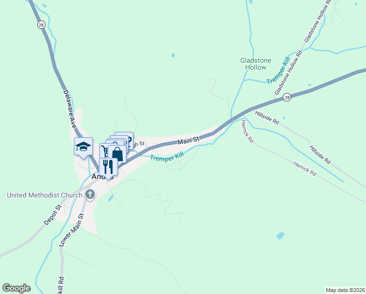 map of restaurants, bars, coffee shops, grocery stores, and more near 149 Holmes Ln in Andes