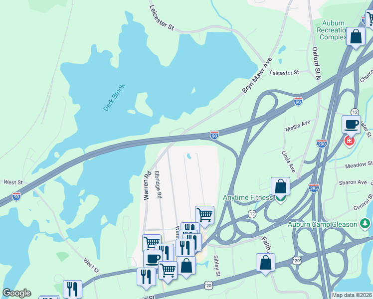 map of restaurants, bars, coffee shops, grocery stores, and more near 35 Pioneer Lane in Auburn