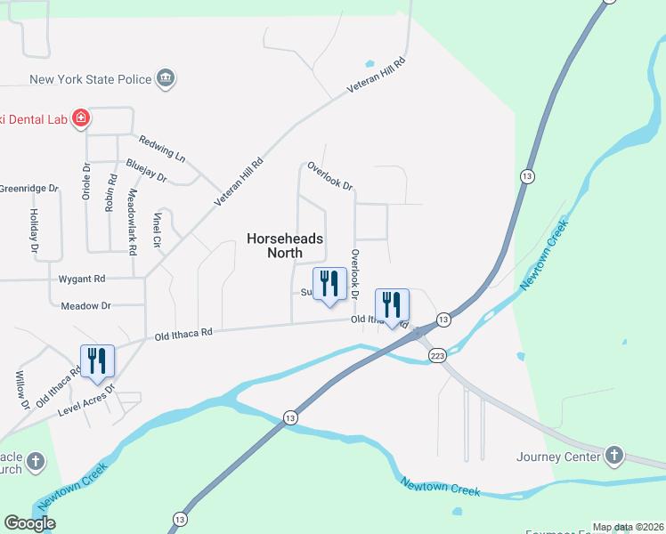 map of restaurants, bars, coffee shops, grocery stores, and more near 211 Sunset Circle in Horseheads