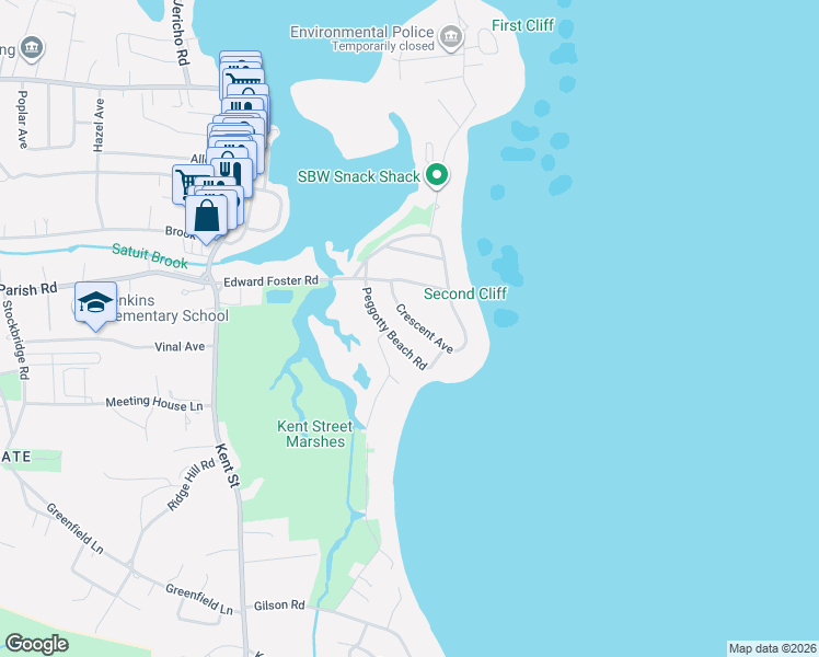 map of restaurants, bars, coffee shops, grocery stores, and more near 30 Peggotty Beach Road in Scituate