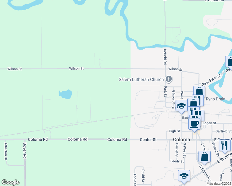map of restaurants, bars, coffee shops, grocery stores, and more near in Coloma charter Township