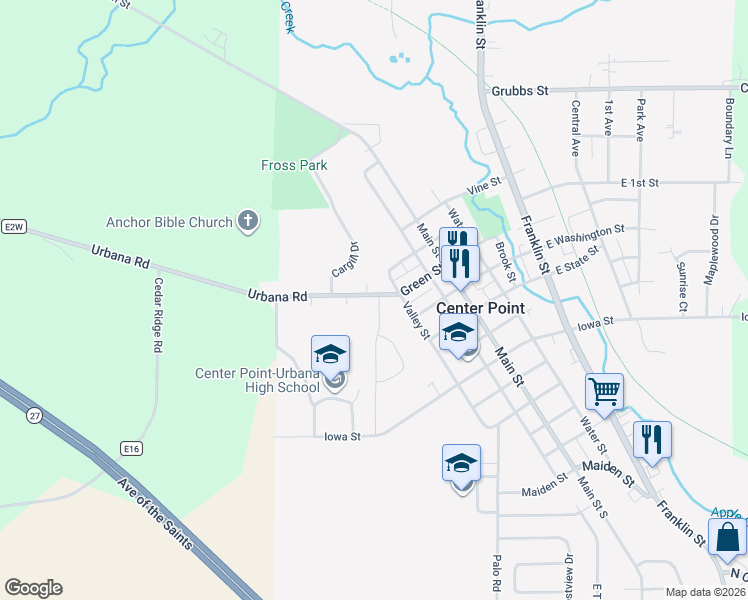 map of restaurants, bars, coffee shops, grocery stores, and more near 120 Green Street in Center Point