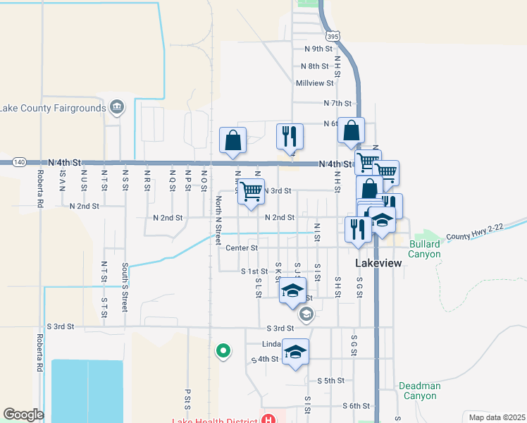 map of restaurants, bars, coffee shops, grocery stores, and more near 124 North L Street in Lakeview