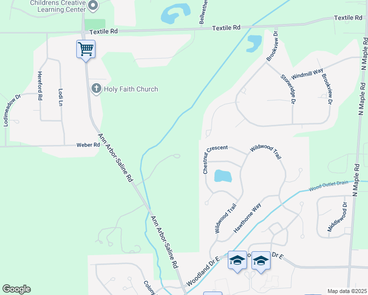 map of restaurants, bars, coffee shops, grocery stores, and more near 79 Gunther Court in Saline