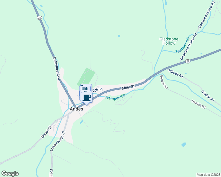 map of restaurants, bars, coffee shops, grocery stores, and more near 295 Main Street in Andes