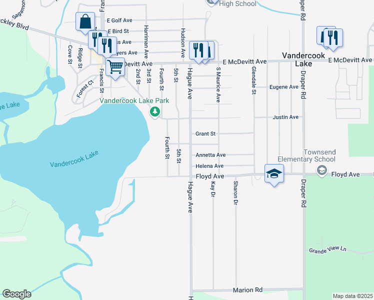 map of restaurants, bars, coffee shops, grocery stores, and more near 704 Hague Avenue in Jackson