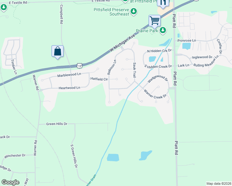 map of restaurants, bars, coffee shops, grocery stores, and more near 6751 Robison Lane in Saline