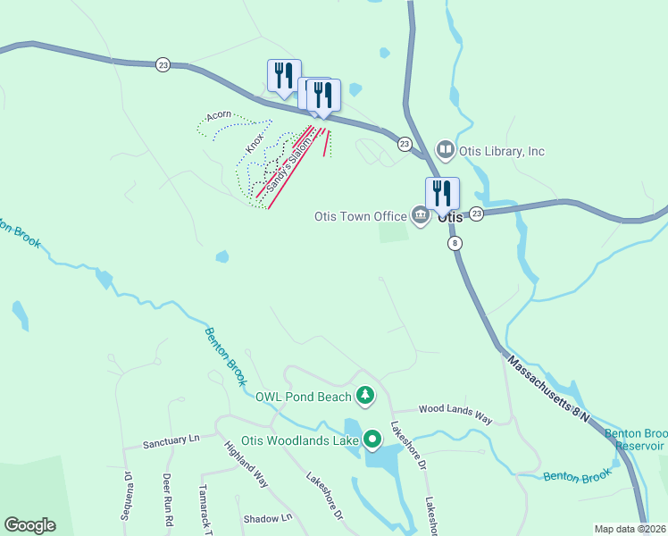 map of restaurants, bars, coffee shops, grocery stores, and more near 101-247 Clubhouse Drive in Otis
