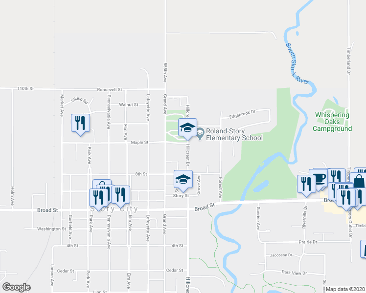 map of restaurants, bars, coffee shops, grocery stores, and more near 836 State Street in Story City
