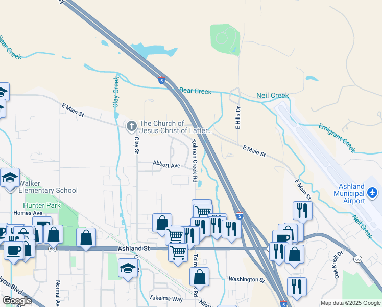map of restaurants, bars, coffee shops, grocery stores, and more near 138 Crocker Street in Ashland