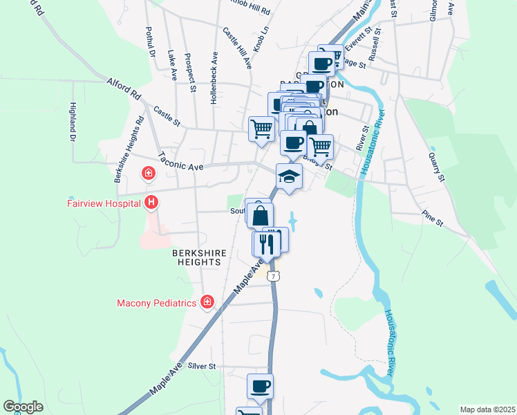 map of restaurants, bars, coffee shops, grocery stores, and more near 1-15 Bryant Court in Great Barrington
