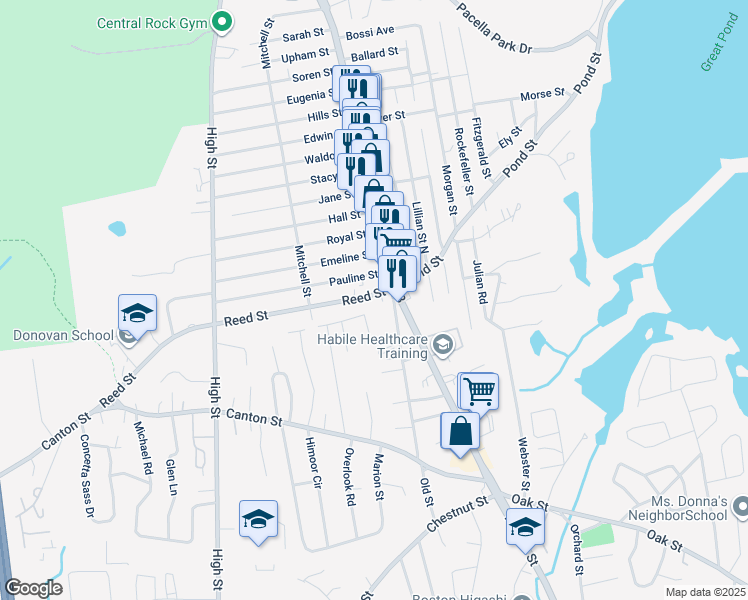 map of restaurants, bars, coffee shops, grocery stores, and more near in Randolph