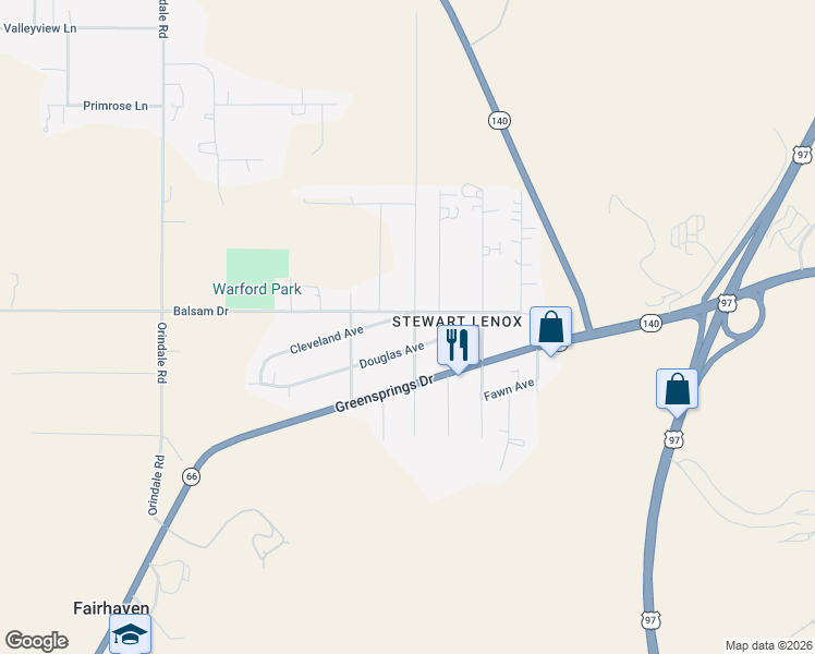 map of restaurants, bars, coffee shops, grocery stores, and more near 4333 Balsam Drive in Klamath Falls