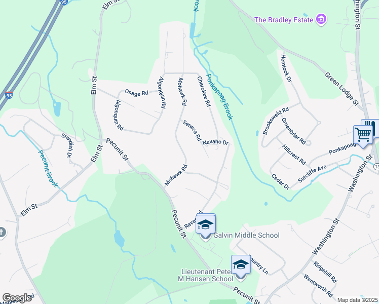 map of restaurants, bars, coffee shops, grocery stores, and more near 7 Seneca Road in Canton