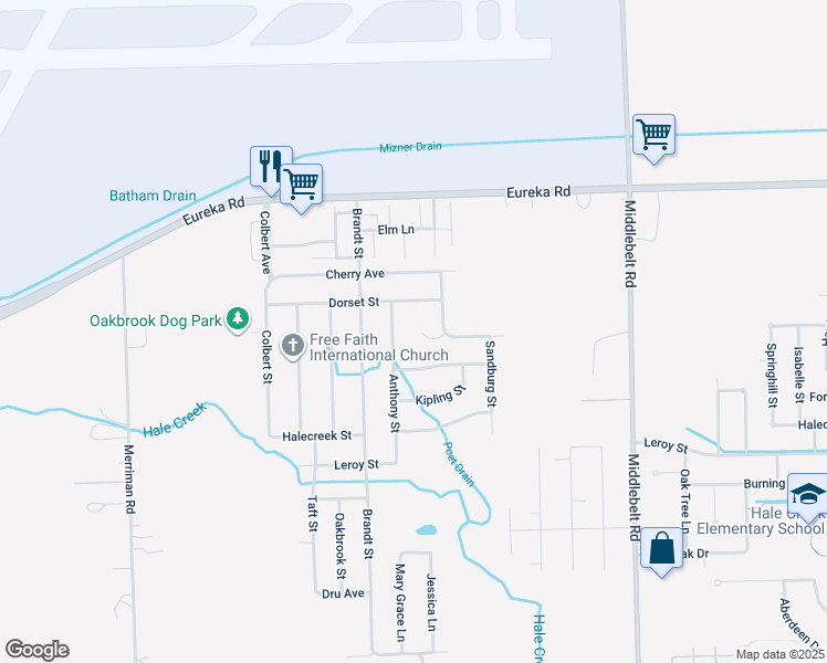 map of restaurants, bars, coffee shops, grocery stores, and more near 30270 Spain Court in Romulus