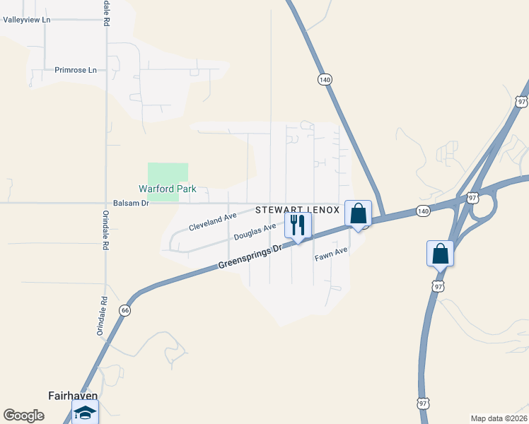 map of restaurants, bars, coffee shops, grocery stores, and more near 4333 Balsam Drive in Klamath Falls