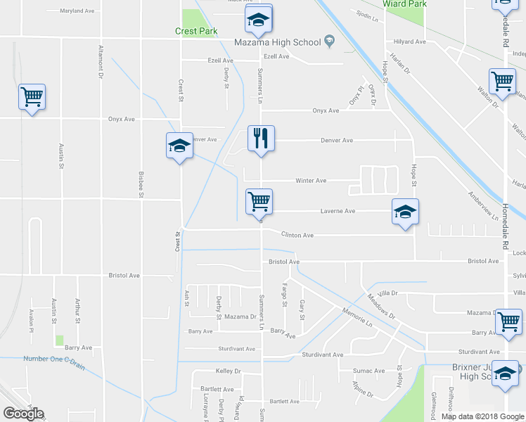 map of restaurants, bars, coffee shops, grocery stores, and more near 4201 Laverne Avenue in Klamath Falls
