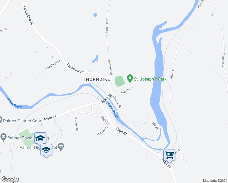 map of restaurants, bars, coffee shops, grocery stores, and more near 4002 Church Street in Palmer