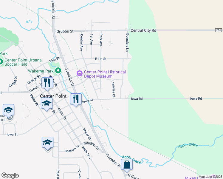 map of restaurants, bars, coffee shops, grocery stores, and more near 615 Sunrise Court in Center Point