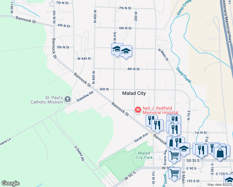 map of restaurants, bars, coffee shops, grocery stores, and more near 273 3rd West Street in Malad City