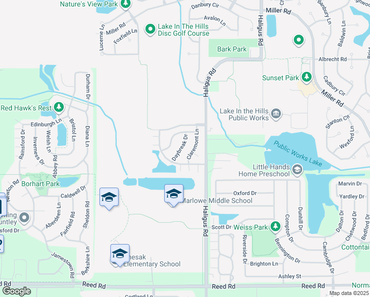 map of restaurants, bars, coffee shops, grocery stores, and more near 2234 Daybreak Drive in Lake in the Hills