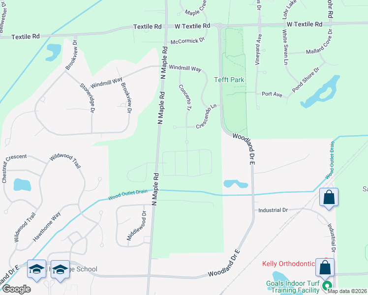 map of restaurants, bars, coffee shops, grocery stores, and more near 2153 Crescendo Lane in Saline