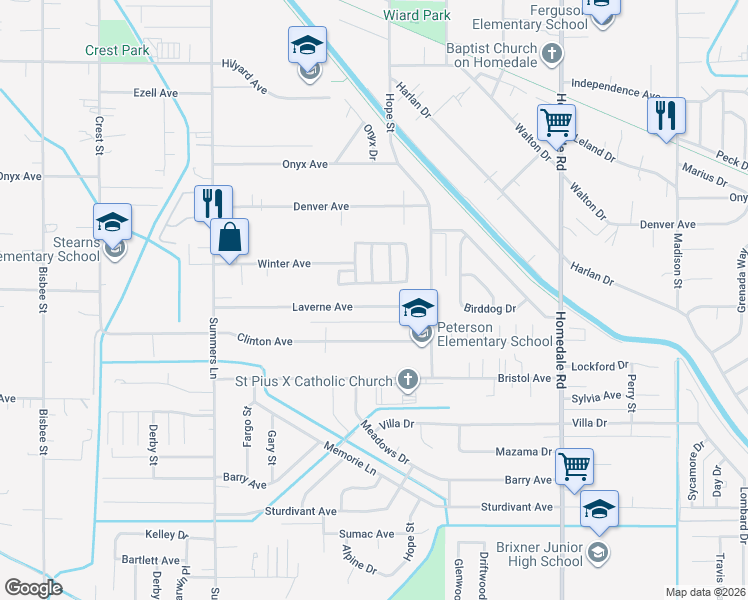 map of restaurants, bars, coffee shops, grocery stores, and more near 4725 Laverne Avenue in Klamath Falls