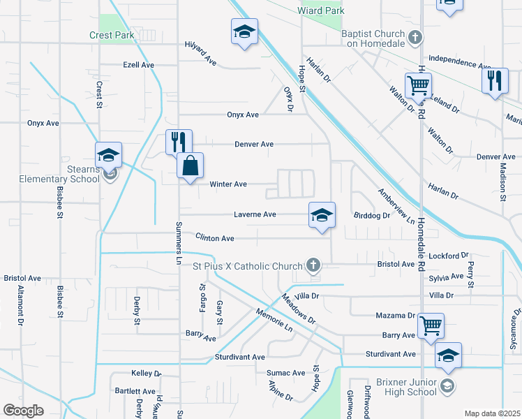 map of restaurants, bars, coffee shops, grocery stores, and more near 4607 Laverne Avenue in Klamath Falls
