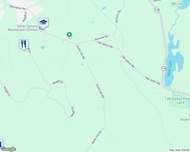 map of restaurants, bars, coffee shops, grocery stores, and more near 31 Keith Hill Road in Grafton