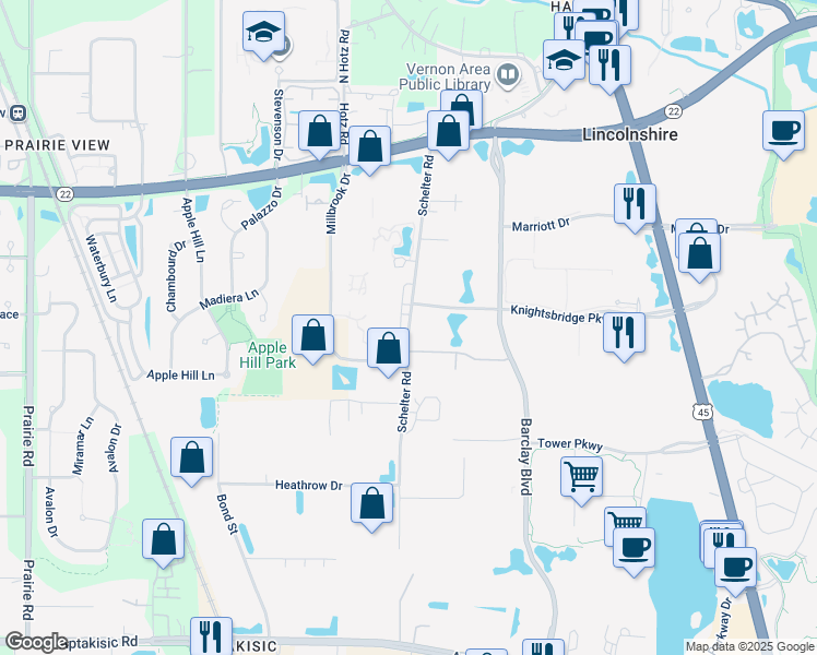 map of restaurants, bars, coffee shops, grocery stores, and more near Schelter Road in Lincolnshire