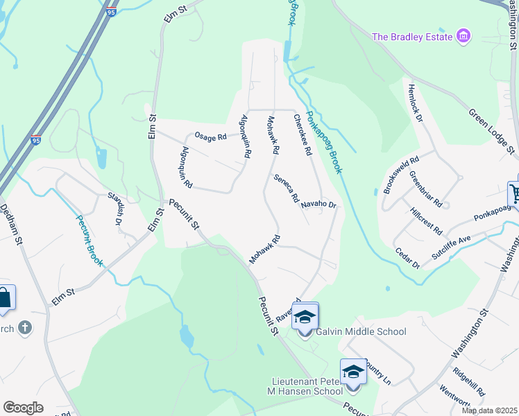 map of restaurants, bars, coffee shops, grocery stores, and more near 21 Mohawk Road in Canton