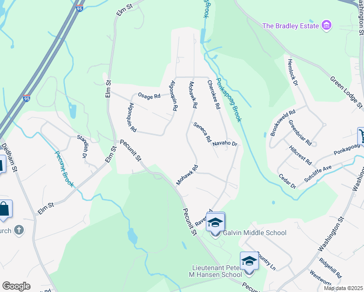 map of restaurants, bars, coffee shops, grocery stores, and more near 21 Mohawk Road in Canton