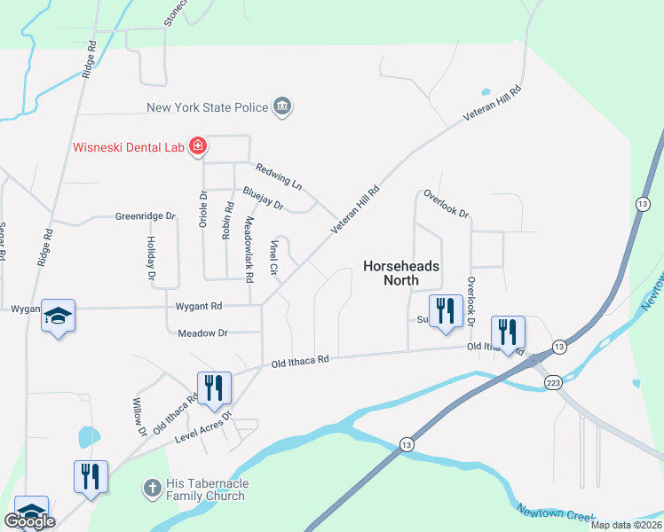 map of restaurants, bars, coffee shops, grocery stores, and more near 153 Empire Drive in Horseheads