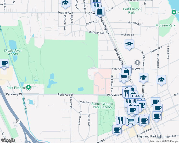 map of restaurants, bars, coffee shops, grocery stores, and more near 770 Exmoor Oaks Drive in Highland Park